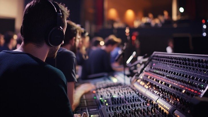 Geluidstechnicus aan een mengtafel tijdens een live evenement