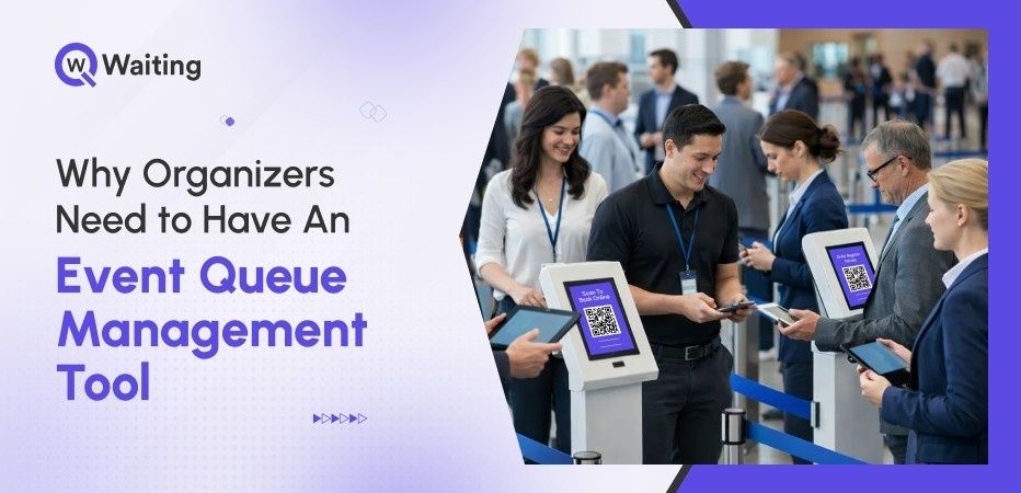 Bezoekers checken in bij registratiezuilen tijdens een evenement