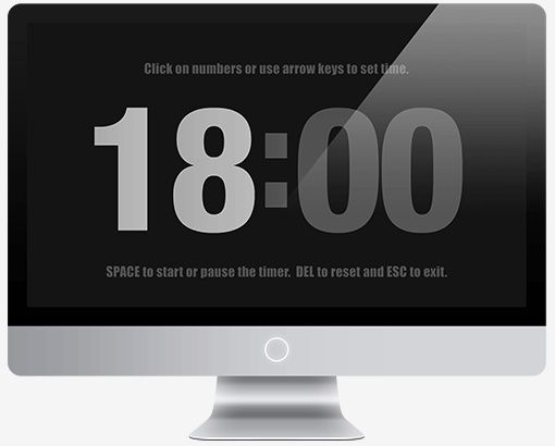 Computerscherm met een digitale afteltimer ingesteld op 18:00 minuten